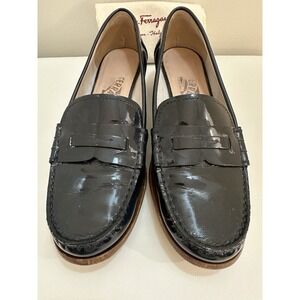 Salvatore Ferragamo Dark Blue Patent Leather Loafer Flats Women US 7.5 B